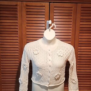 COTTON EMPORIUM CROCHET CREW NECK CARDIGAN FROM NORDSTROM